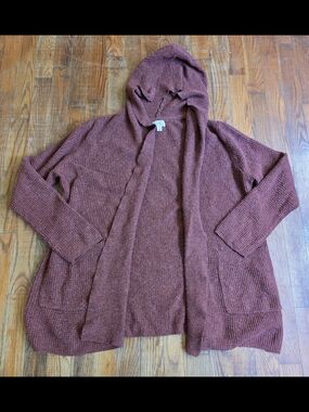 Cozy Hooded Open-Front Cardigan Burgundy
